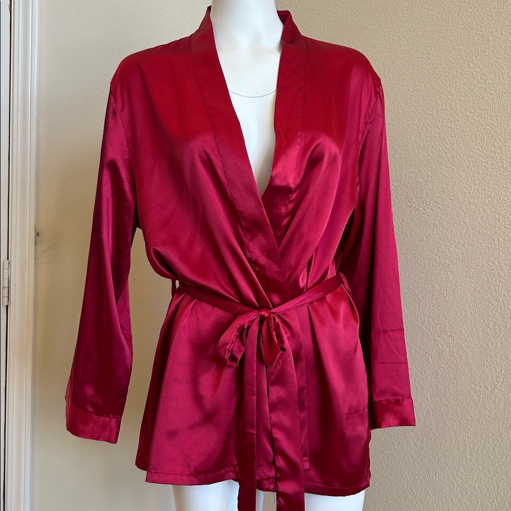 Red Satin Robe NWT Large by Arwser Sexy Valentines Day Lingerie Short